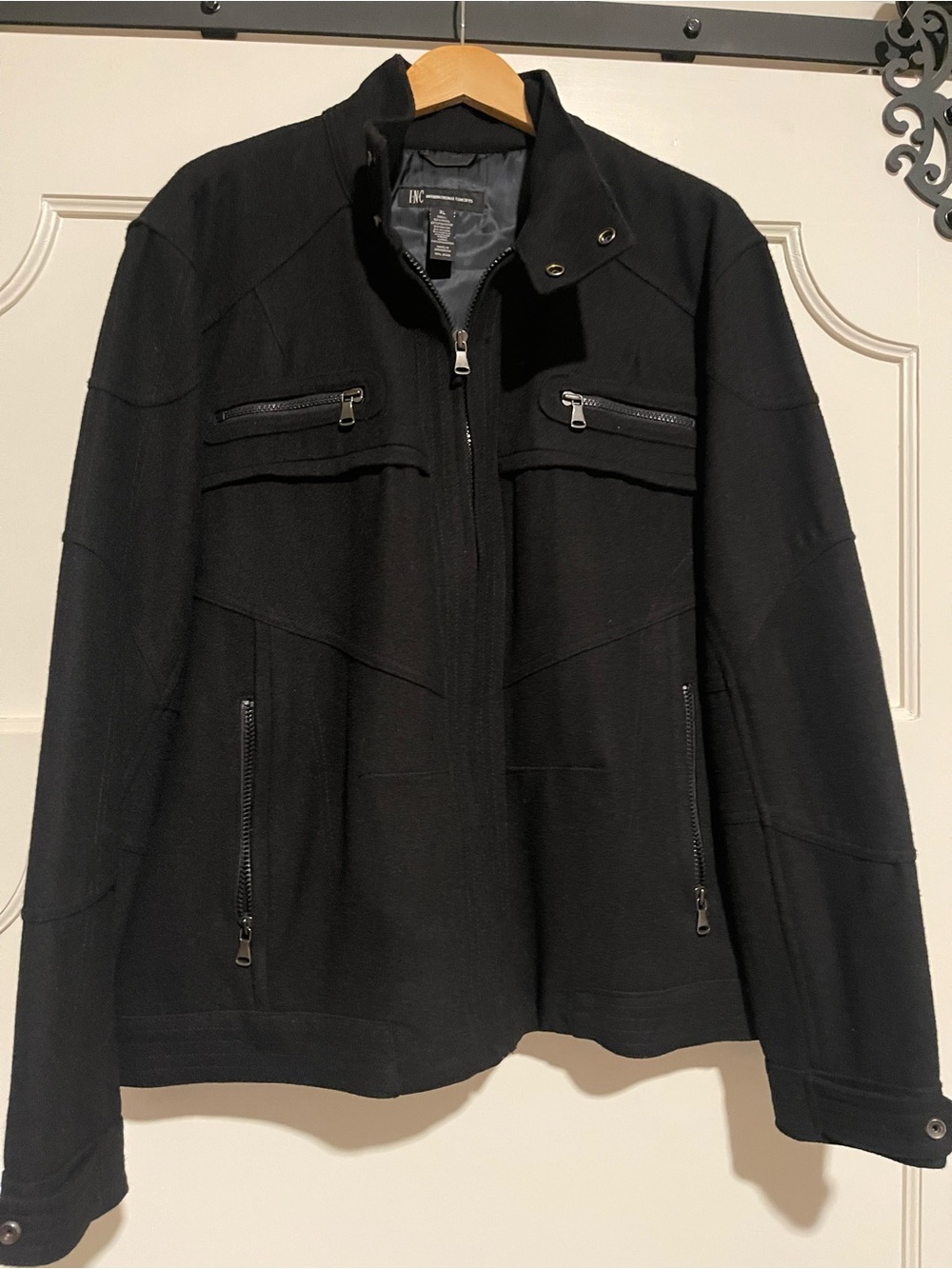 Men’s INC International Concepts Black Front-Zip Jacket with Stand Collar